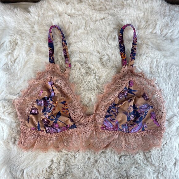 Free People Other - Intimately FREE PEOPLE Pink & Purple Floral Lacey Bra Sz SP